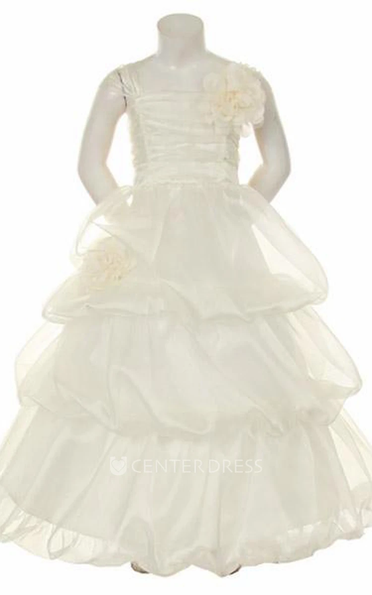 Floral Tiered Organza Flower Girl Dress With Ruffles