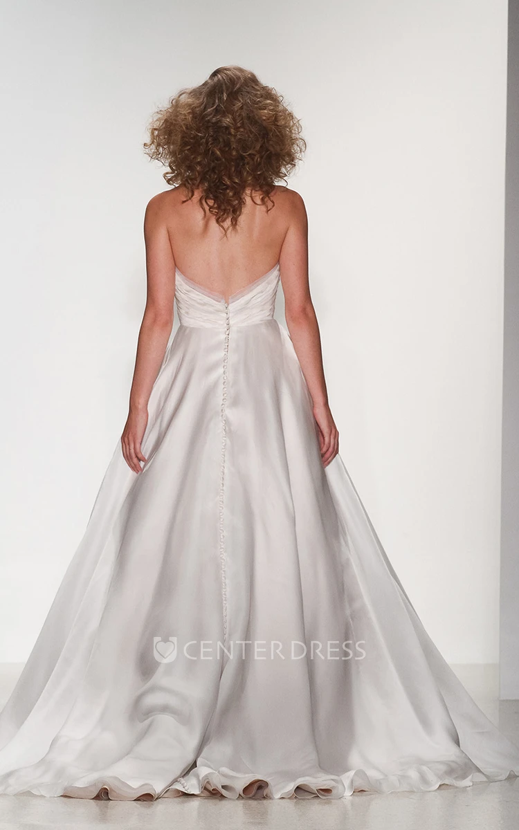 A-Line Maxi Sweetheart Organza Wedding Dress With Criss Cross And Deep-V Back