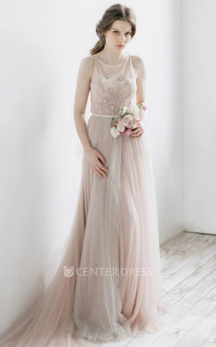 Ethereal Tulle Dress With Pleats And illusion Back