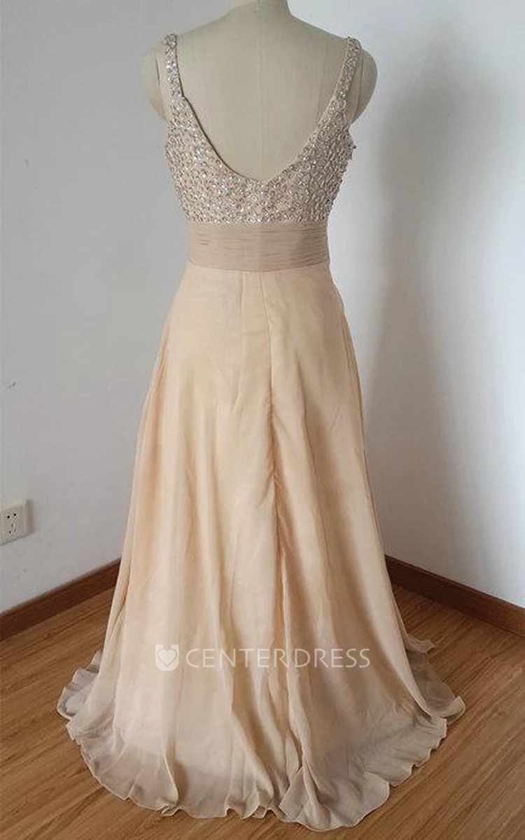 Strapped Backless Chiffon Dress With Beading