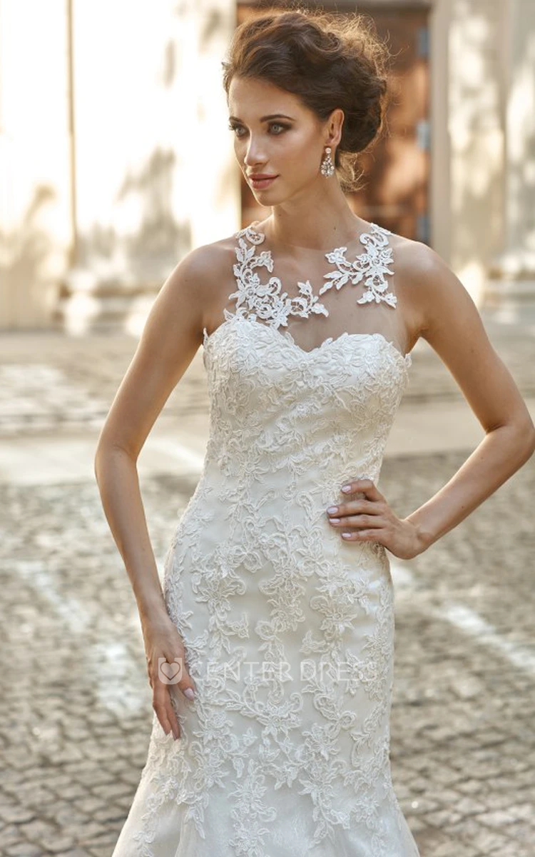 Sheath Floor-Length Sweetheart Appliqued Sleeveless Lace Wedding Dress