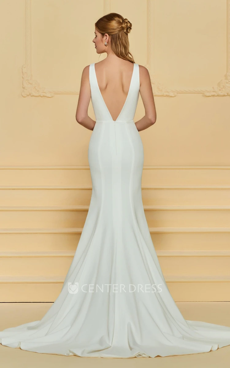 Sexy Chiffon Plunging Sleeveless Deep-V Back Long Dress