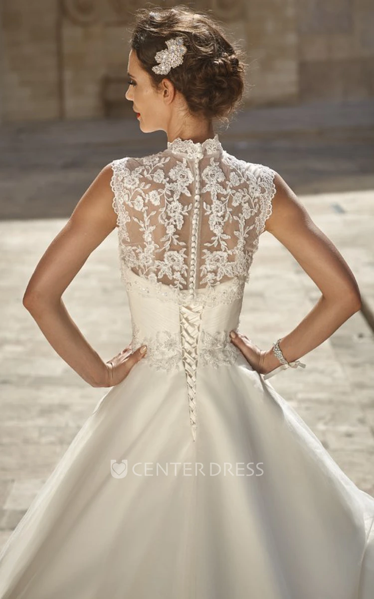 A-Line Sleeveless Sweetheart Jeweled Floor-Length Tulle Wedding Dress