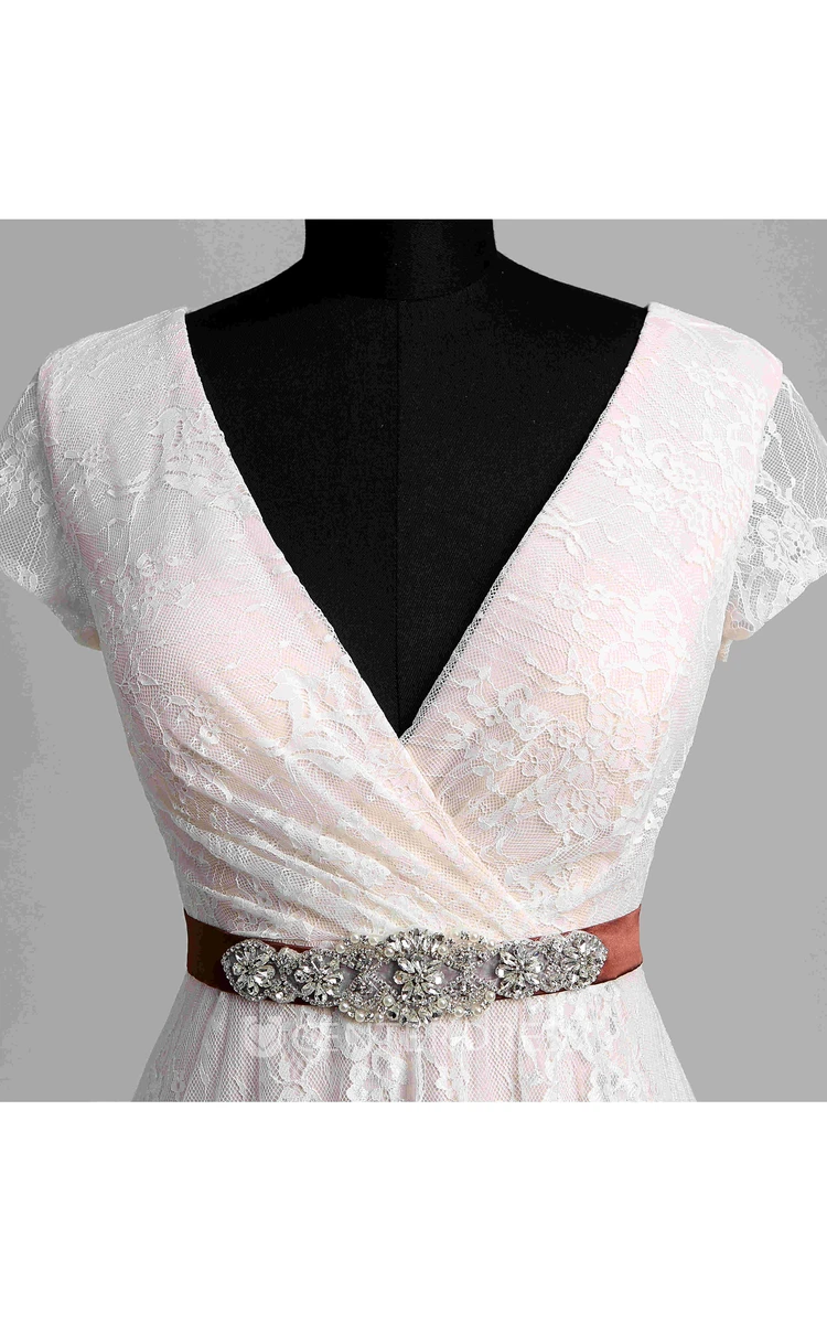 A Line Beach Floor-length Beading Sash Ribbon Lace Wedding Dress
