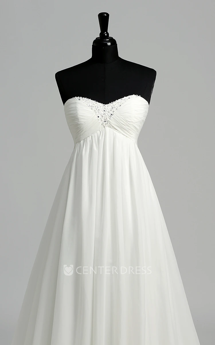 Chiffon A-line Sweetheart Sleeveless Wedding Dress with Beading and Ruching