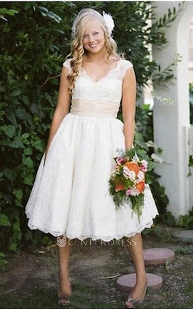 A Line V-neck Lace Zipper Low-V Back Wedding Gown