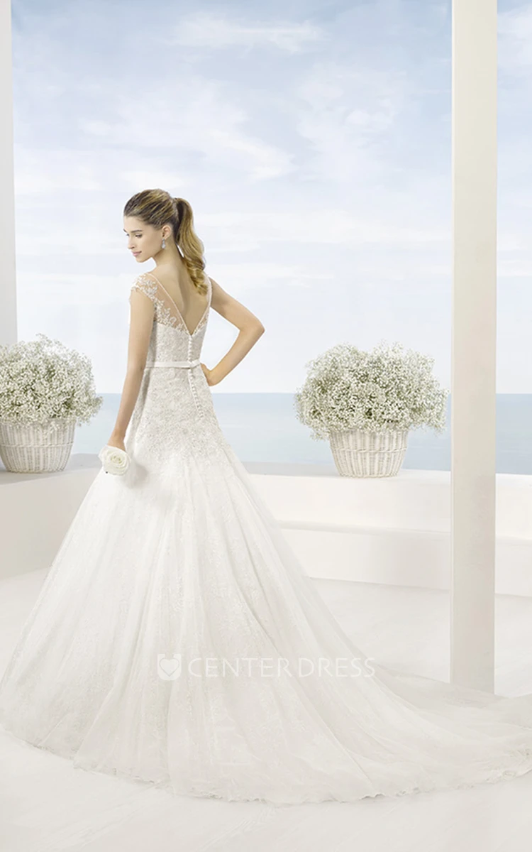 A-Line Scoop-Neck Sleeveless Jeweled Tulle Wedding Dress