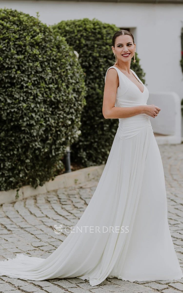 Chiffon Deep-V Back Romantic Wedding Dress A-Line