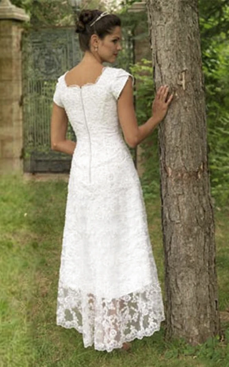A Line Scoop Lace Zipper Wedding Gown