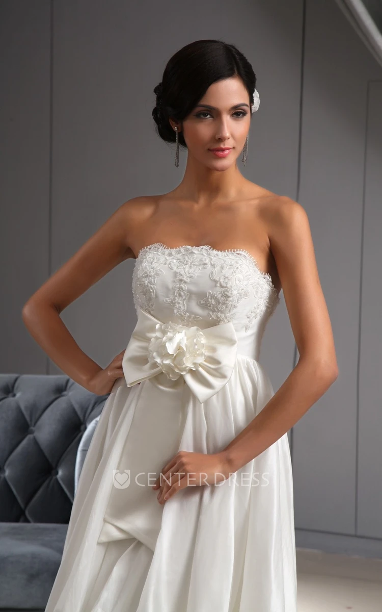 Sweetheart High-low Lace Bodice Wedding Dress With 3D Flower