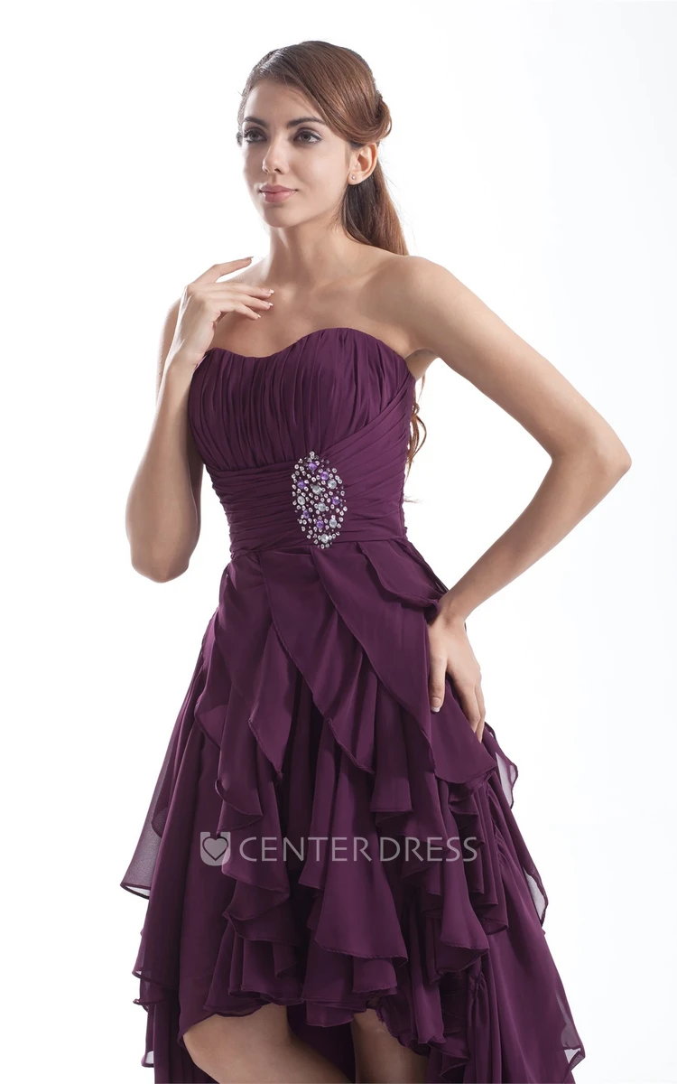 Chiffon High-low Formal Dress with Cascading Ruffles and Beading