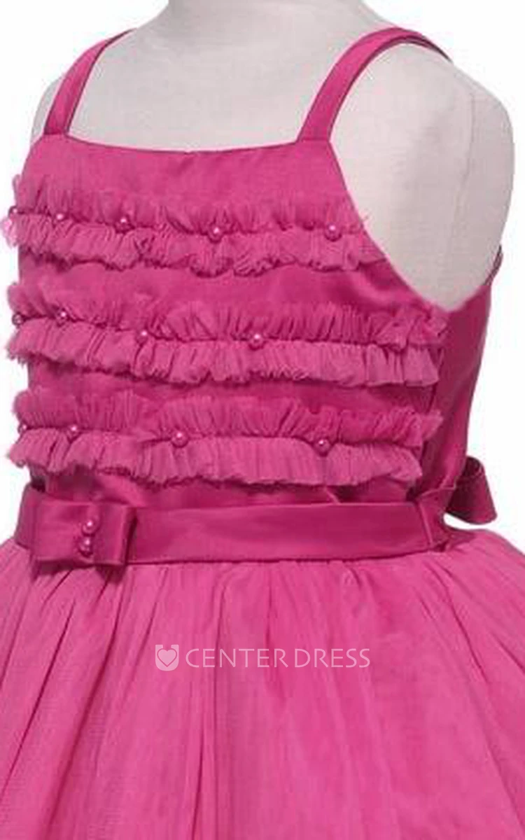 Bolero Short Bowed Tulle&Satin Flower Girl Dress With Embroidery