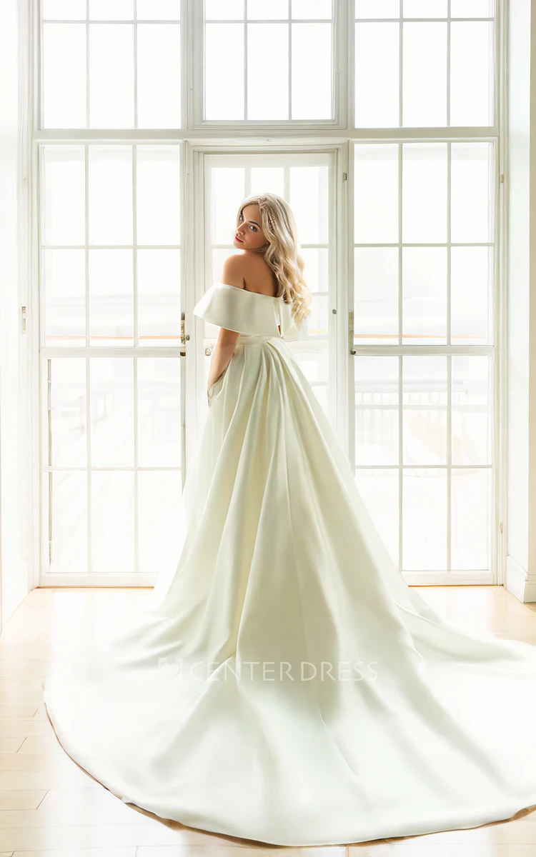Sexy Mermaid Off-the-shoulder Satin Wedding Dress with Removable Skirt