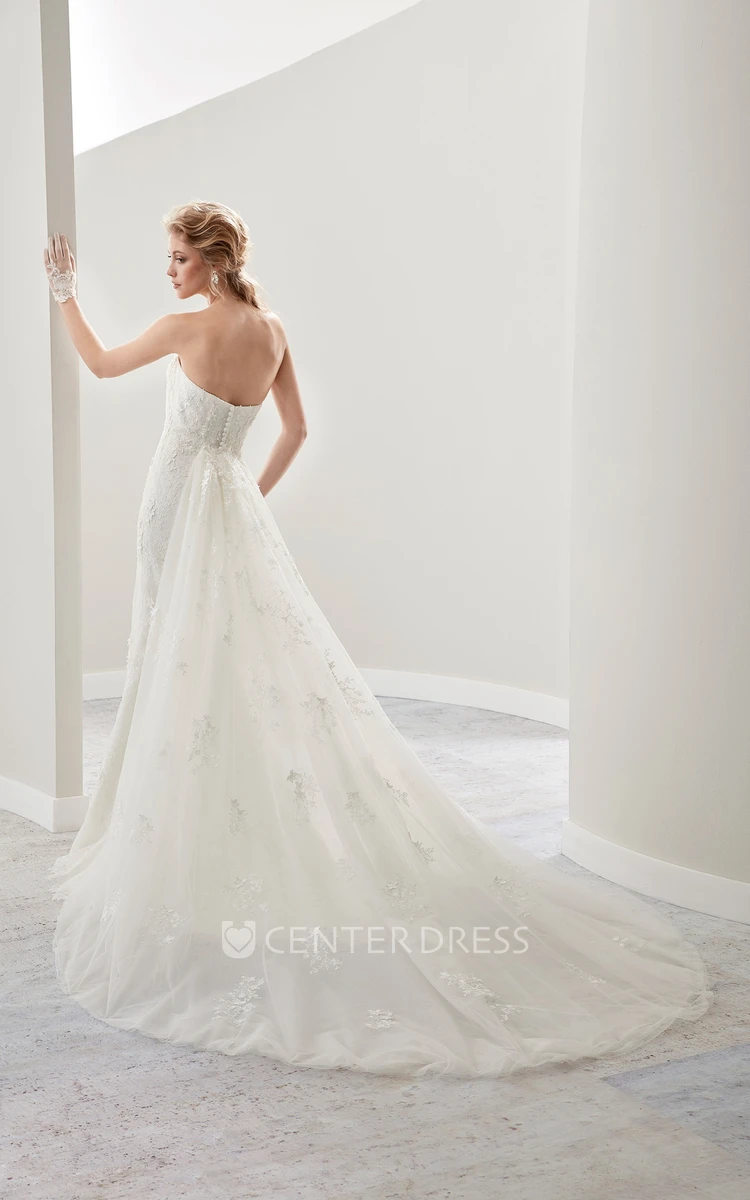 Sweetheart Sheath Lace Bridal Gown With Mermaid Style And Detachable Tulle Train