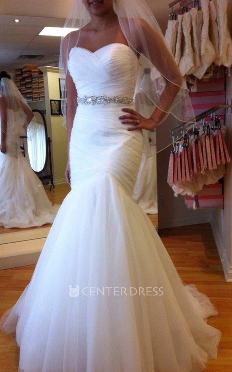 Beaded tulle sweetheart trumpet wedding dress hotsell