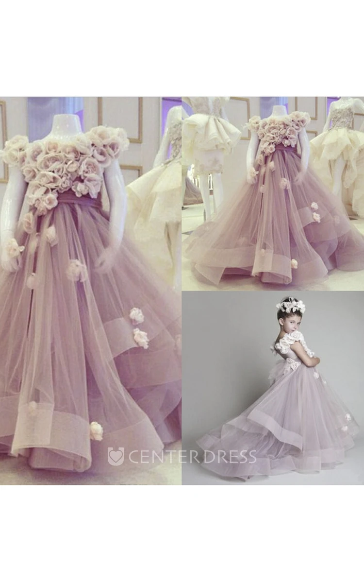 Lovely Ruffles Flower Girl Dress With Sash And Flowers