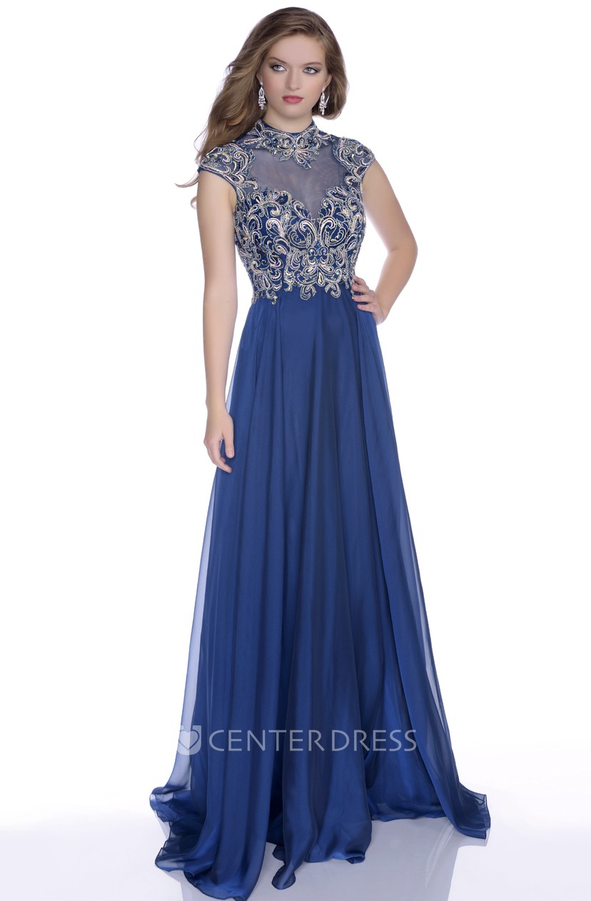 chiffon formal dress with sleeves
