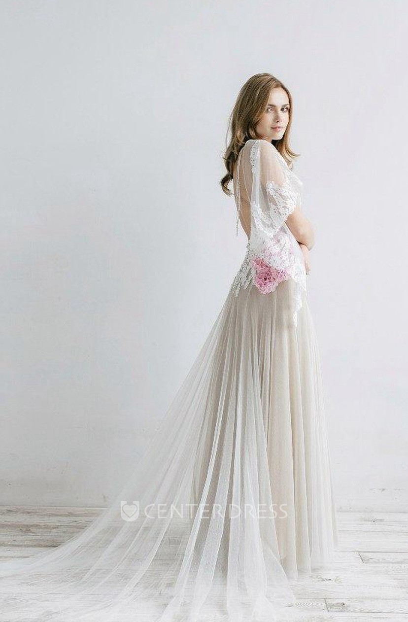 bat sleeve wedding dress