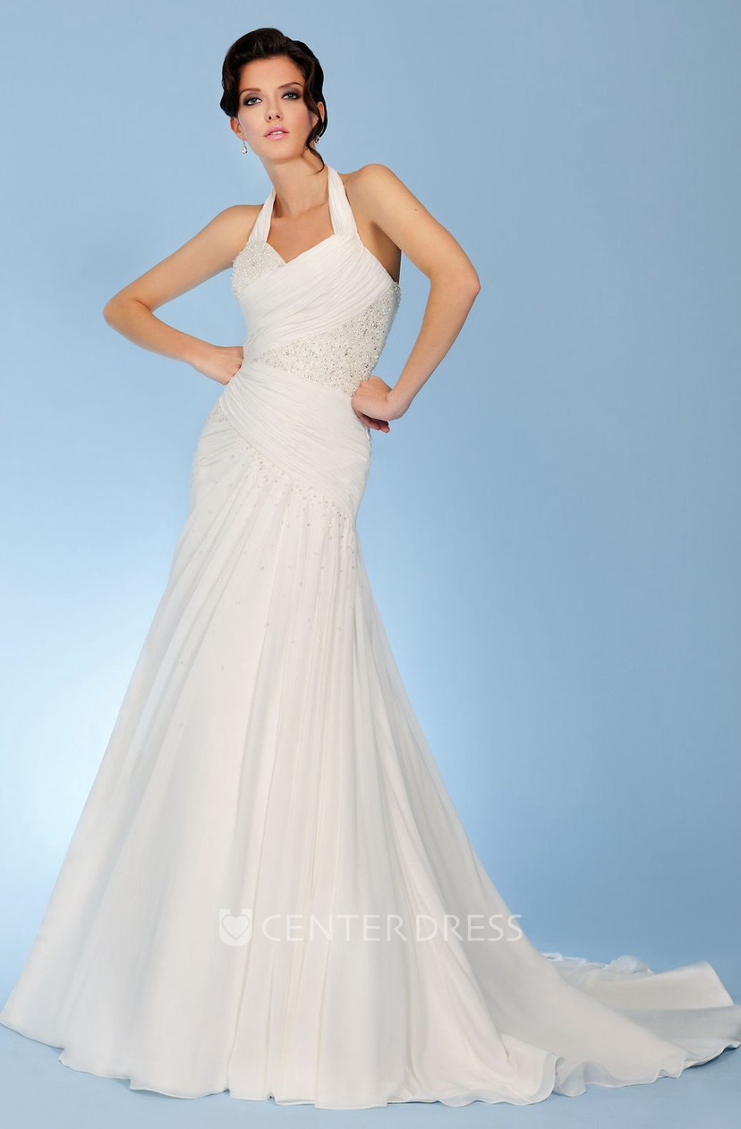 halter beaded wedding dress